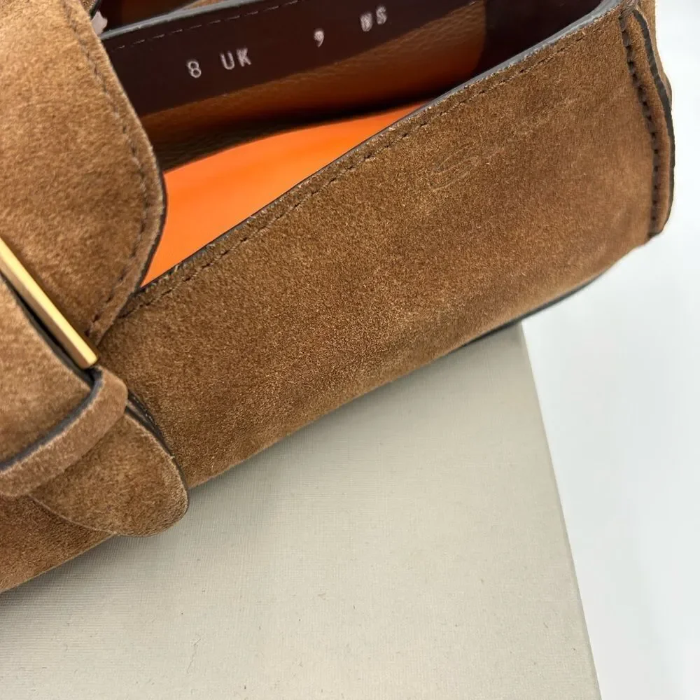 Men’s Santoni buckle detail brown suede Driver loafers size 9, made in Italy
